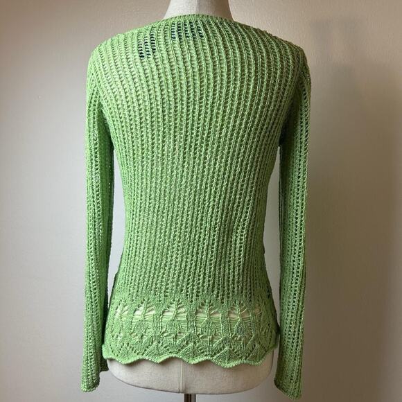 Vintage Y2K JH Lime Green Crochet Knit Cardigan Size Petite Small Cottage Boho - Picture 4 of 5